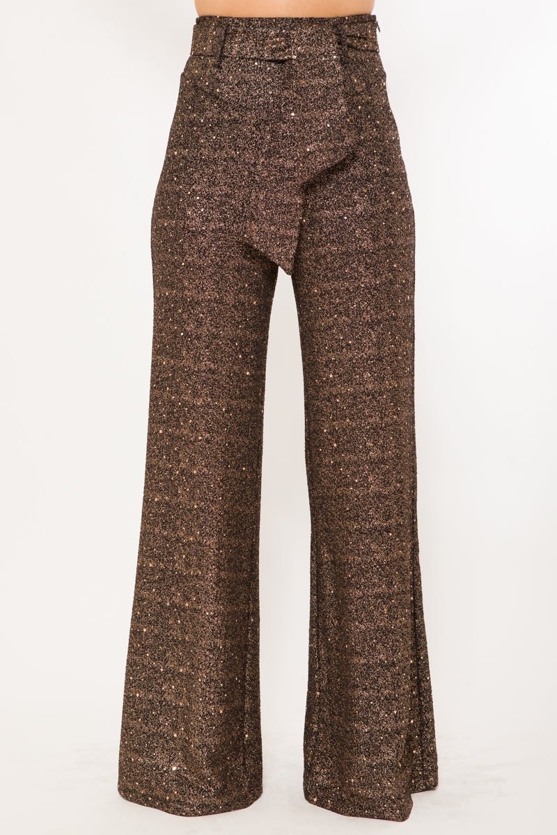 Sofia High Waisted Shimmer Pants Copper - Ali’s Couture 