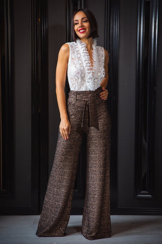 Sofia High Waisted Shimmer Pants Copper - FINAL SALE - Ali’s Couture 
