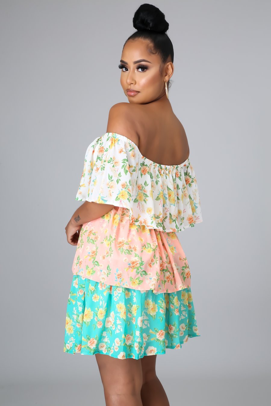 Spring Love Off The Shoulder Floral Mini Dress Multicolor - Ali’s Couture 