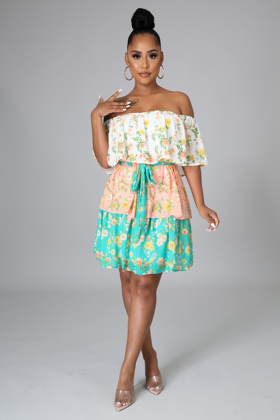 Spring Love Off The Shoulder Floral Mini Dress Multicolor | Ali's Ali's Couture Spring Love Off The Shoulder Floral Mini Dress Multicolor | Ali's Ali's Couture