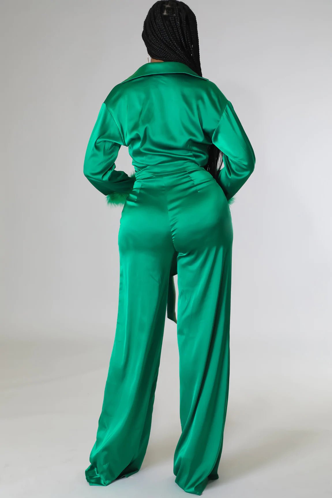 Lime Green Halter Wrap Top And Palazzo Satin Pants Set – IRHAZ