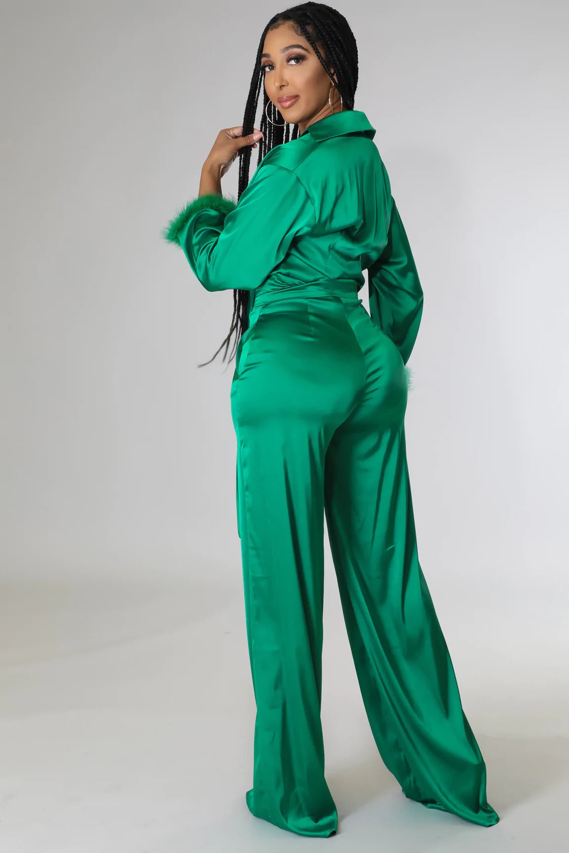 Stellar Satin Pant Set Green - Ali’s Couture 