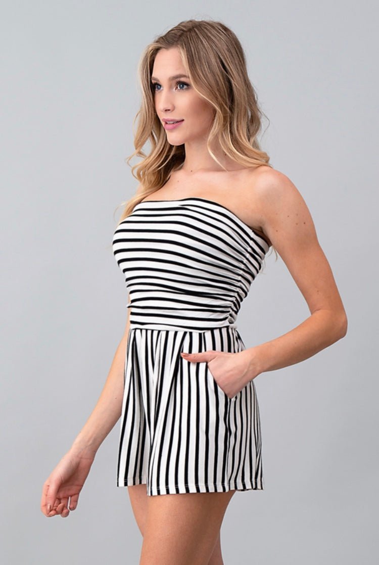 Striped Tube Romper White/Black - FINAL SALE - Ali’s Couture 