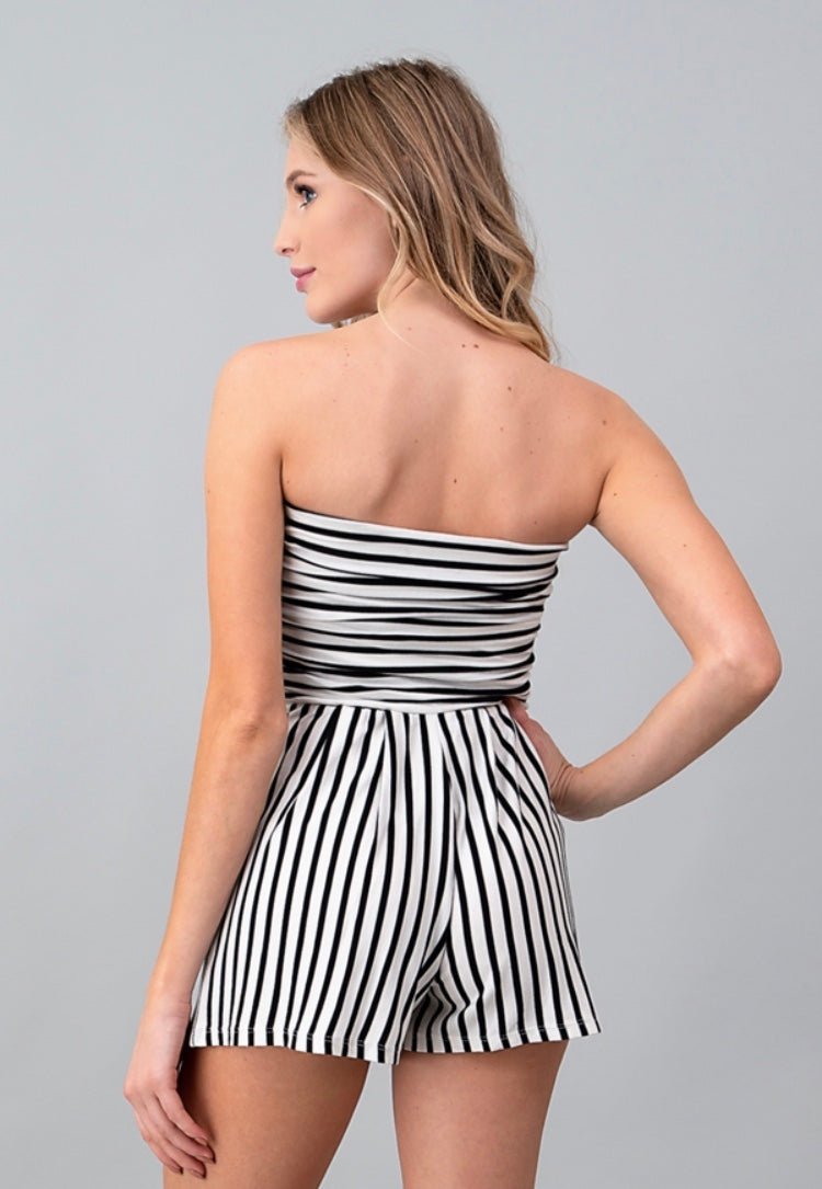 Striped Tube Romper White/Black - FINAL SALE - Ali’s Couture 