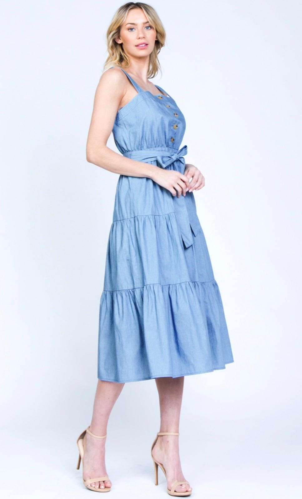 Summer Tiered Midi Dress Denim Blue - Ali’s Couture 