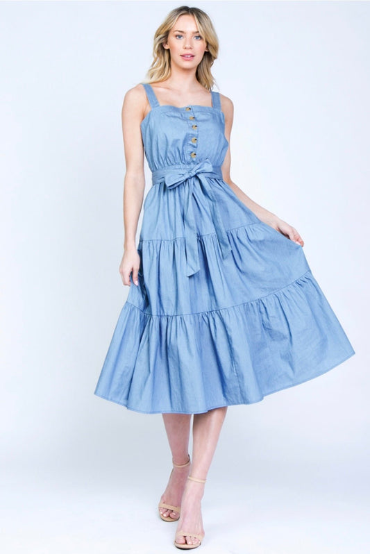 Summer Tiered Midi Dress Denim Blue - FINAL SALE - Ali’s Couture 