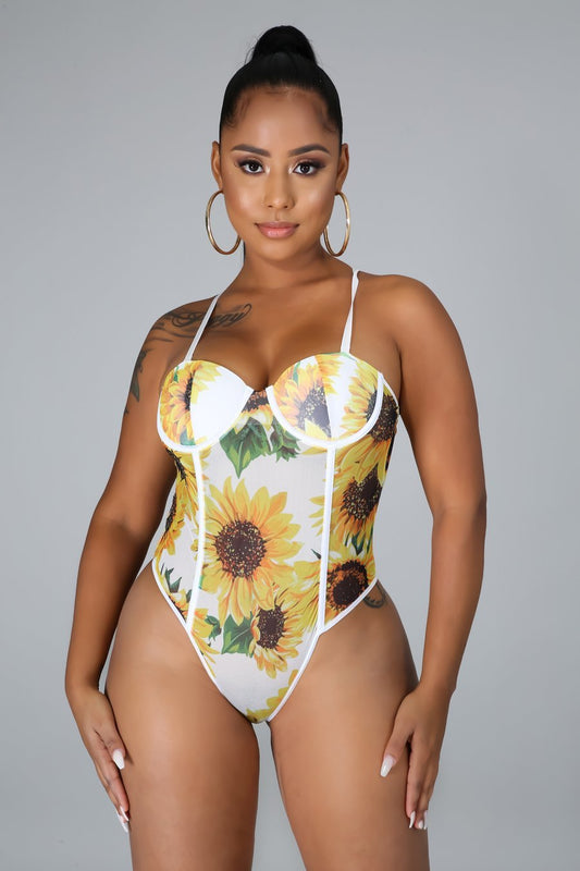 Sunflower Sheer Floral Bodysuit Multicolor Yellow - Ali’s Couture 