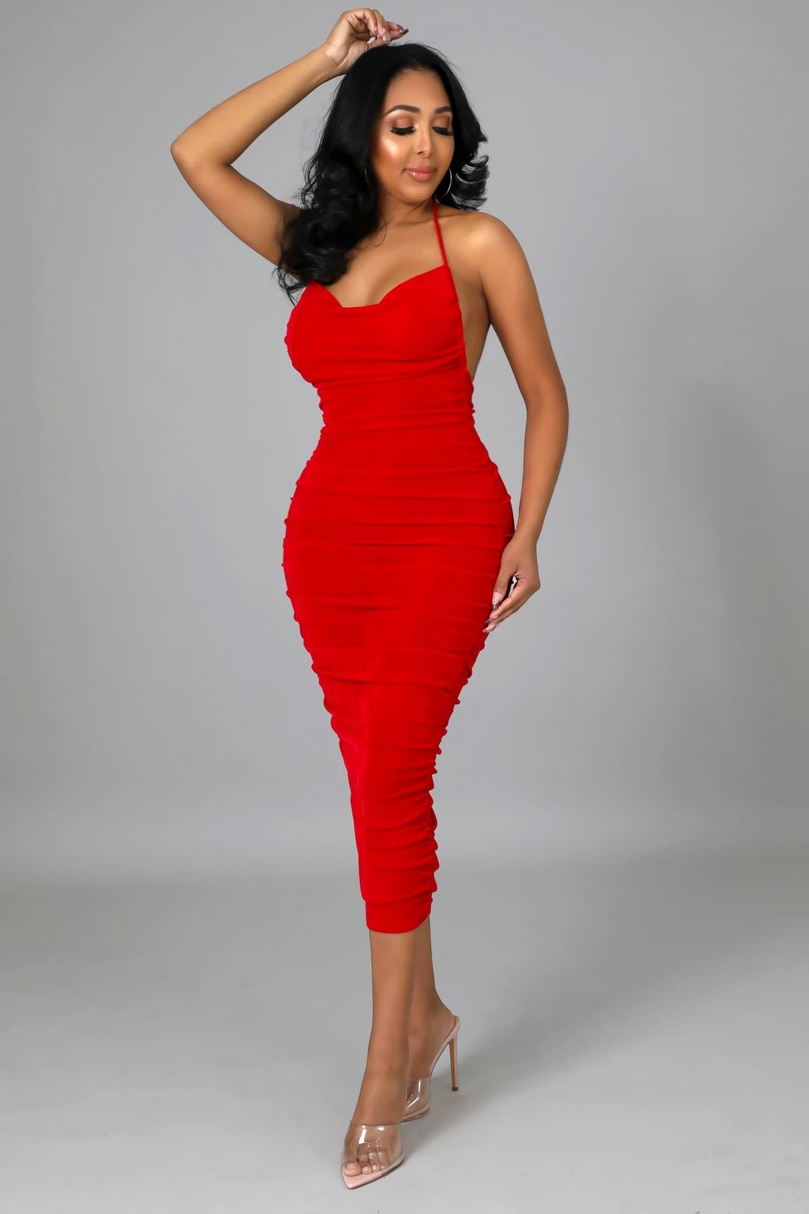 Sweet Lovin’ Cowl Neck Halter Midi Dress Red - FINAL SALE - Ali’s Couture 