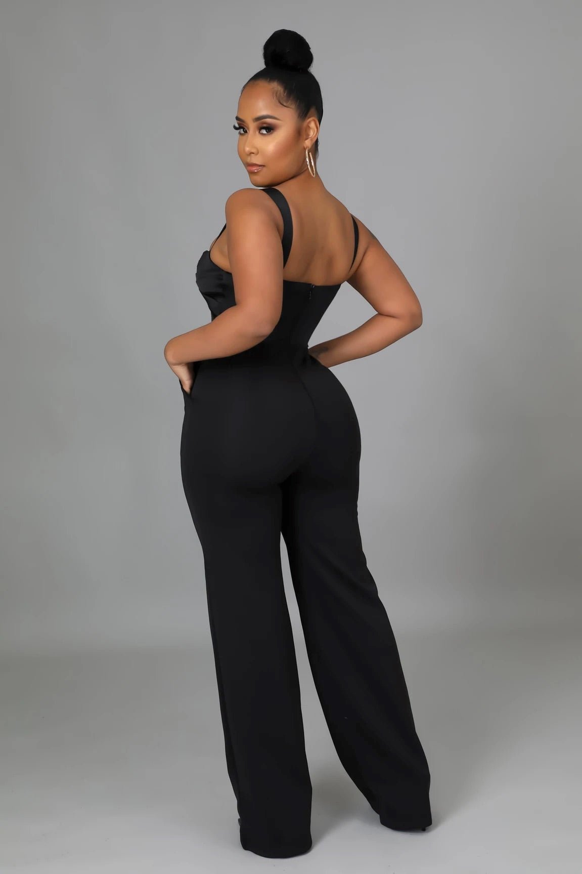 Sweet Serenity Satin Jumpsuit Black - Ali’s Couture 