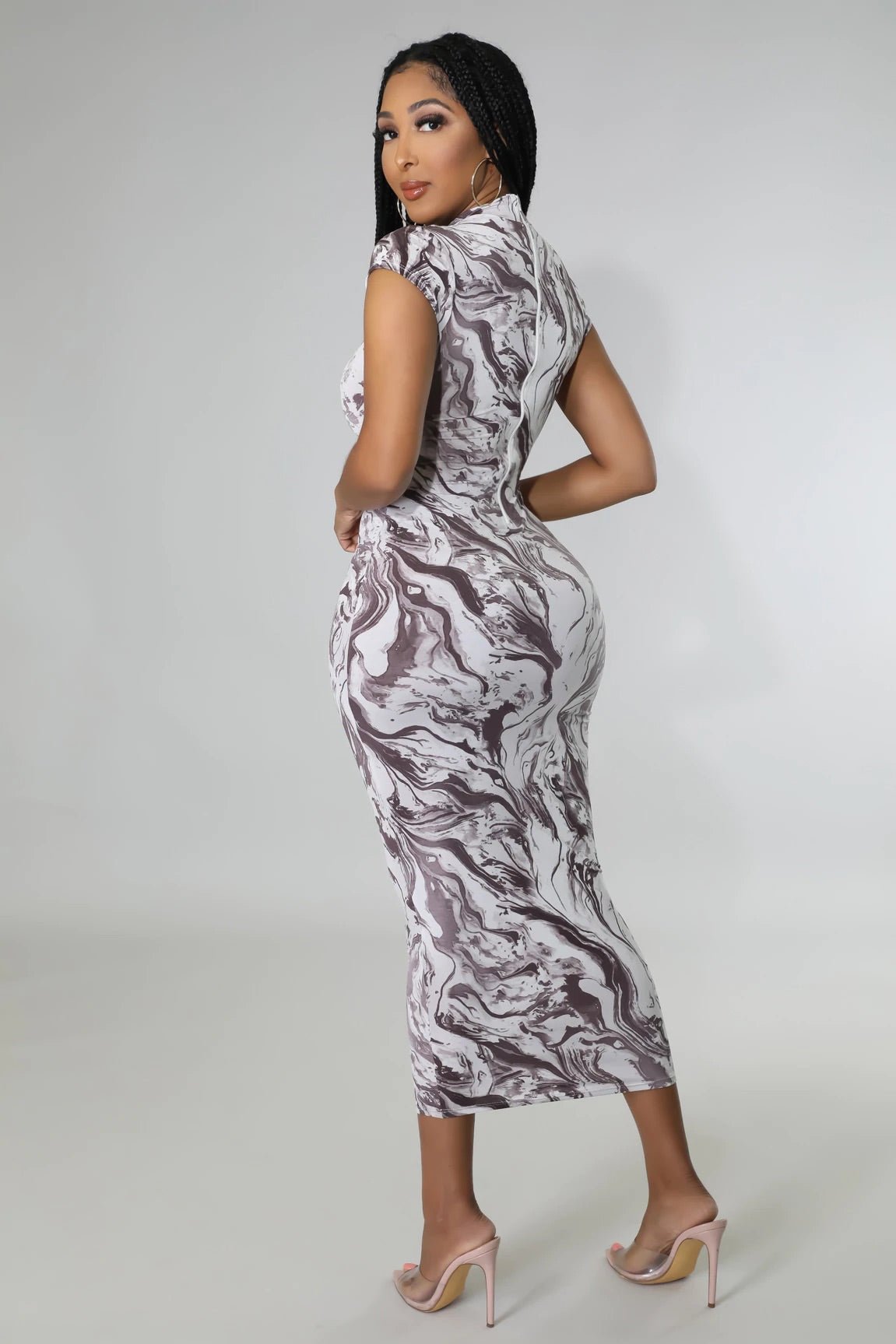 Swirl World Printed Midi Dress Multicolor Grey - FINAL SALE - Ali’s Couture 