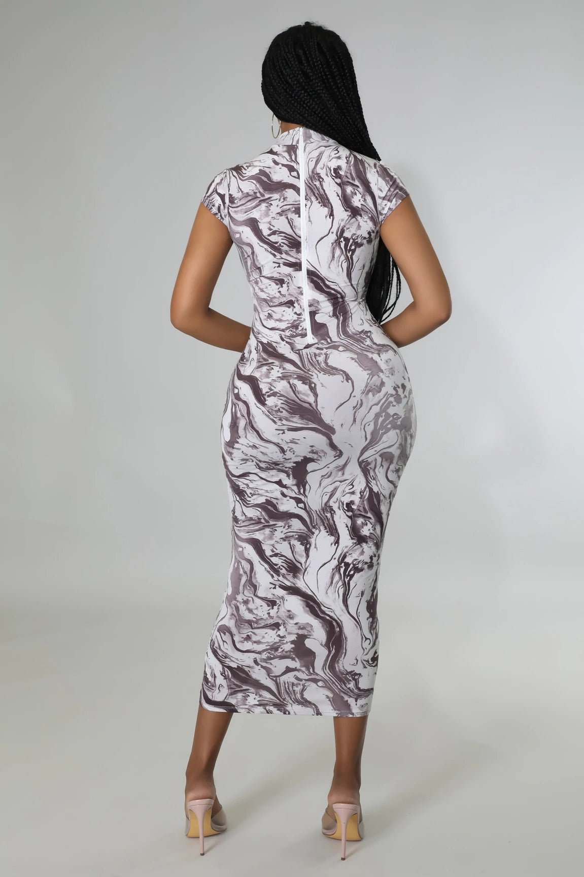 Swirl World Printed Midi Dress Multicolor Grey - FINAL SALE - Ali’s Couture 