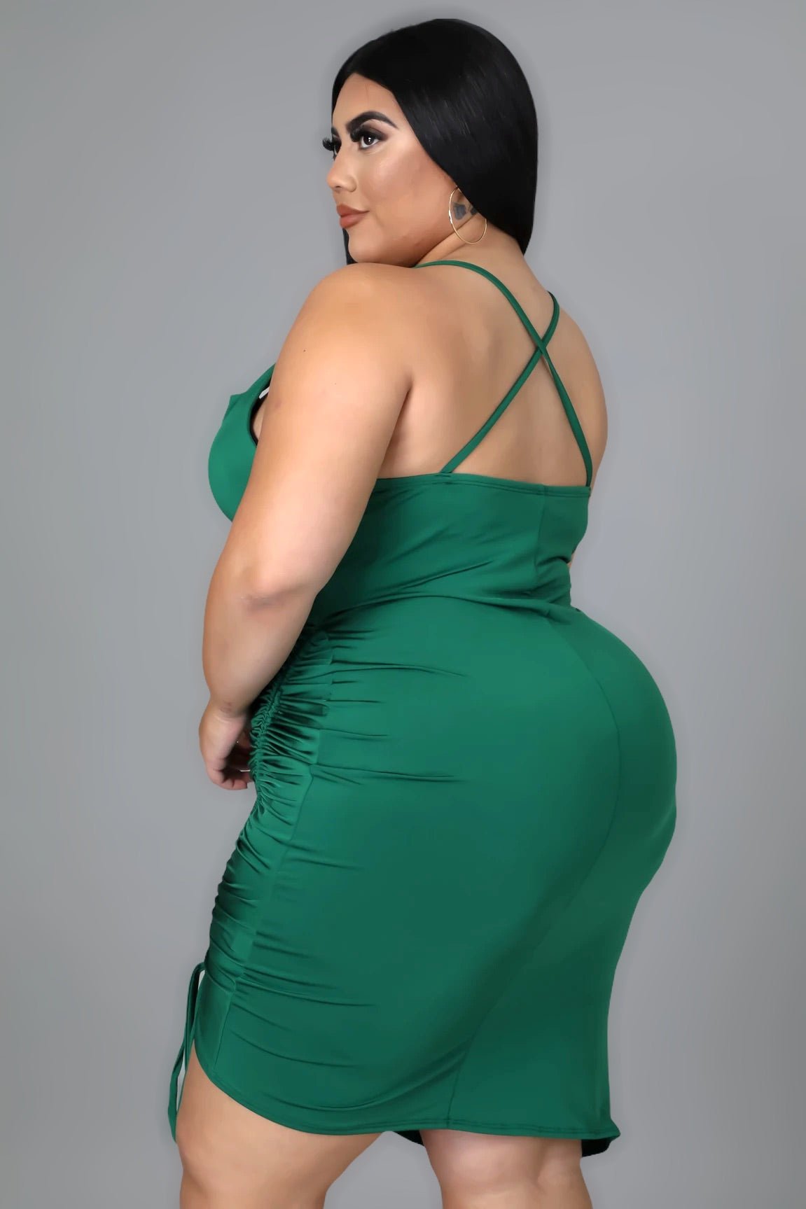 Thalia Ruched Mini Dress Green (Curvy) - Ali’s Couture 