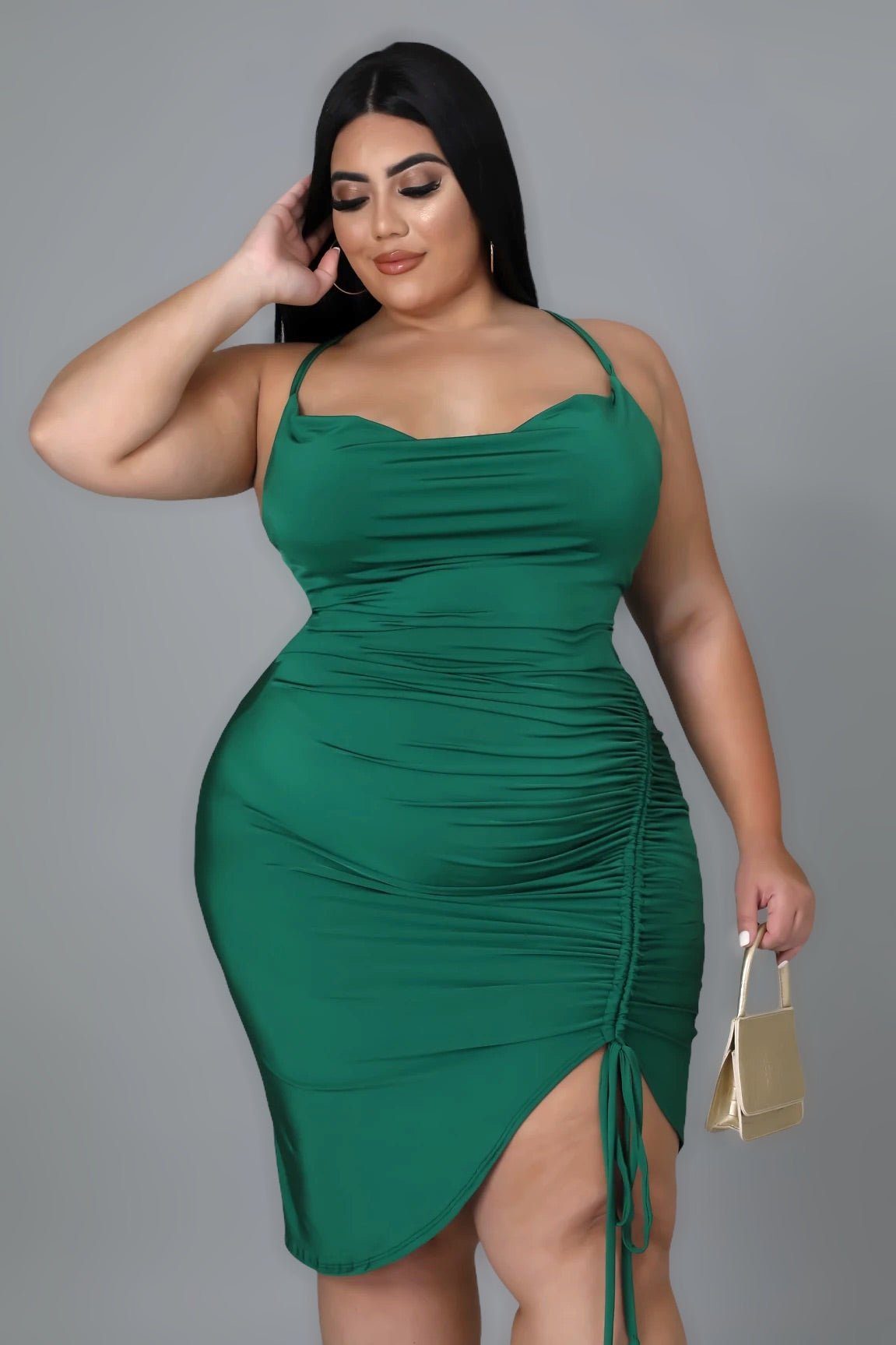 Thalia Ruched Mini Dress Green (Curvy) - Ali’s Couture 