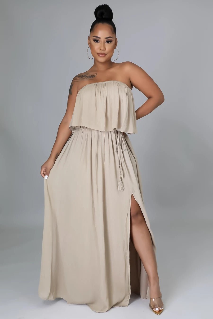 Taupe Strapless Dresses