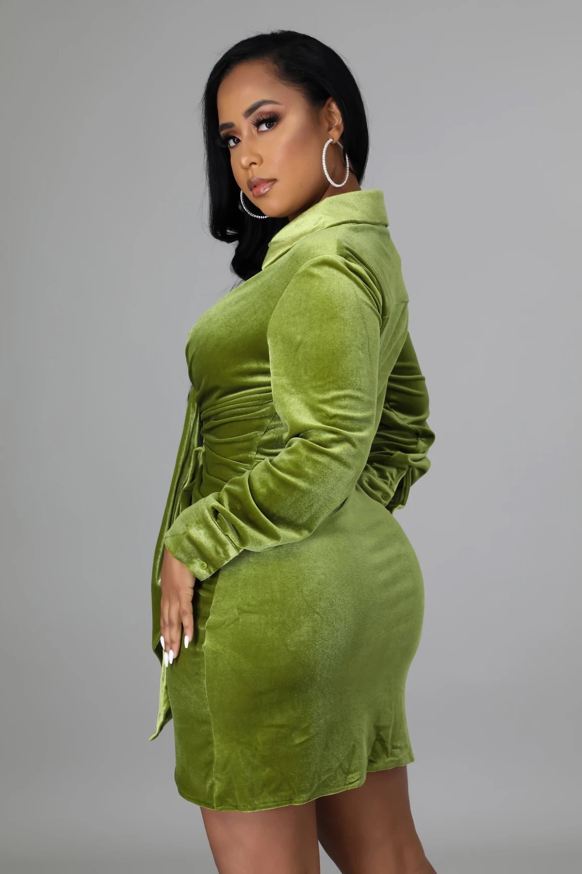 Top Shelf Front Tie Velvet Mini Dress Lime Green - Ali’s Couture 