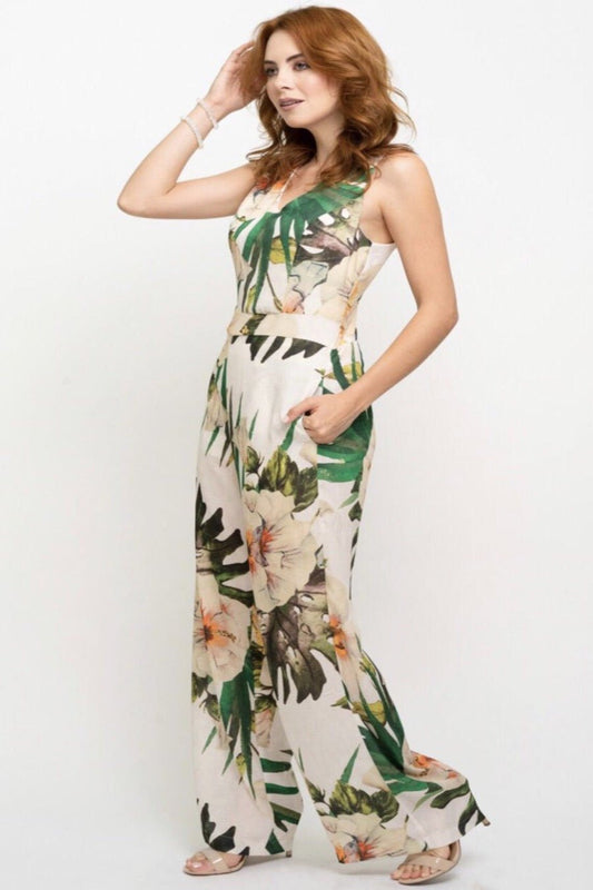 Tropical Hibiscus Tropical Jumpsuit Multicolor Green - Ali’s Couture 