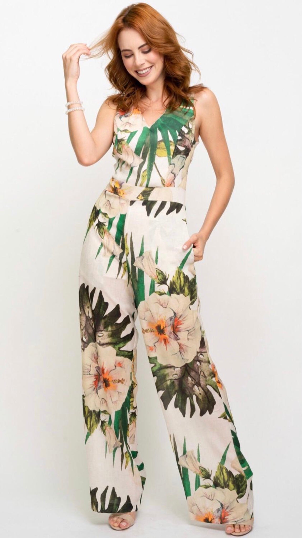 Tropical Hibiscus Tropical Jumpsuit Multicolor Green - Ali’s Couture 