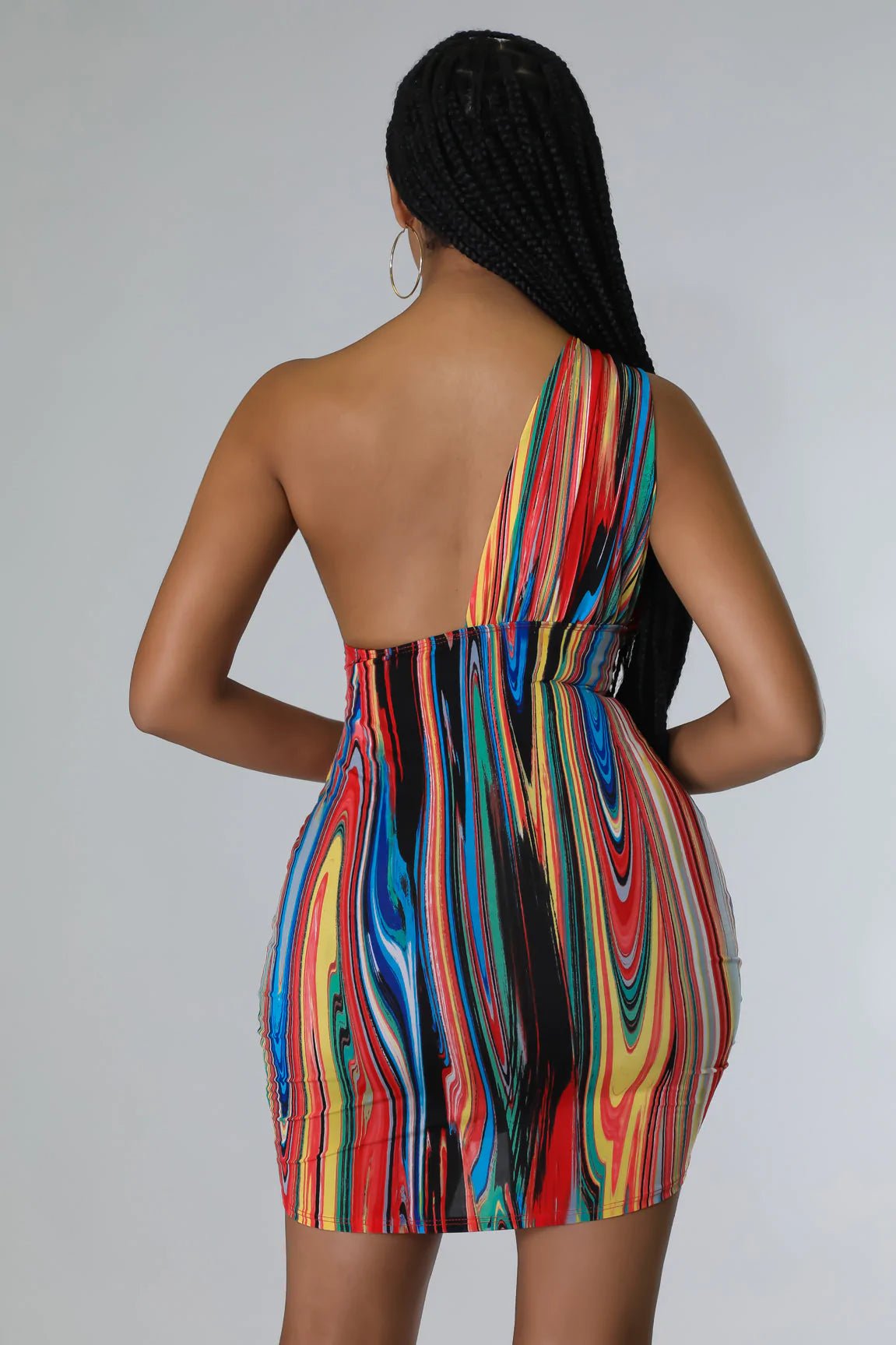 Turn Of Events One Shoulder Mini Dress Multicolor - Ali’s Couture 