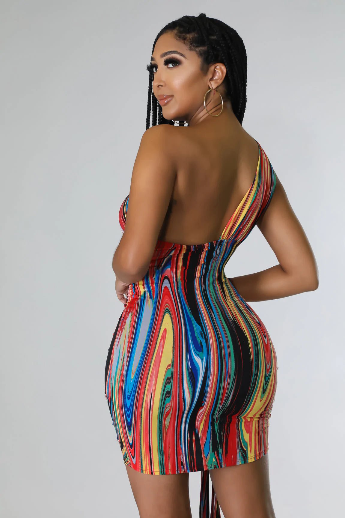 Turn Of Events One Shoulder Mini Dress Multicolor - Ali’s Couture 