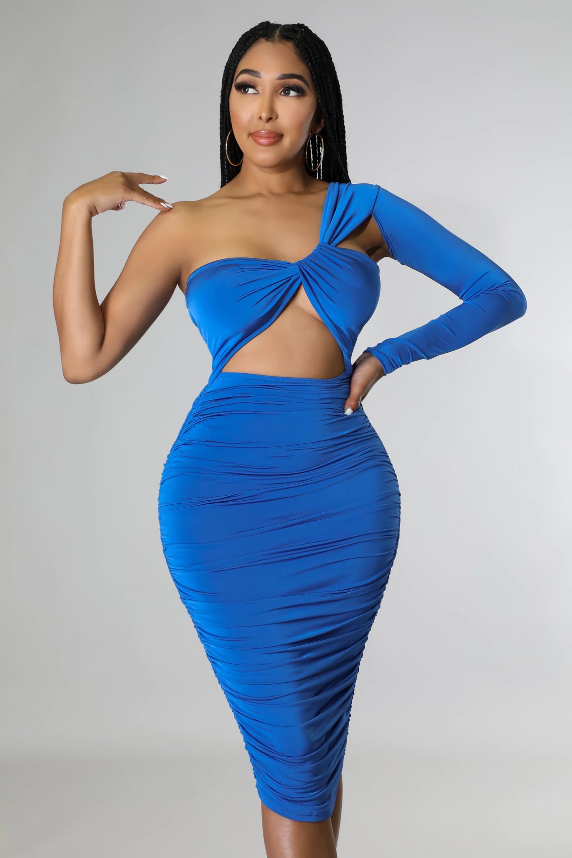 Twisted Love One Shoulder Cutout Midi Dress Blue - Ali’s Couture 