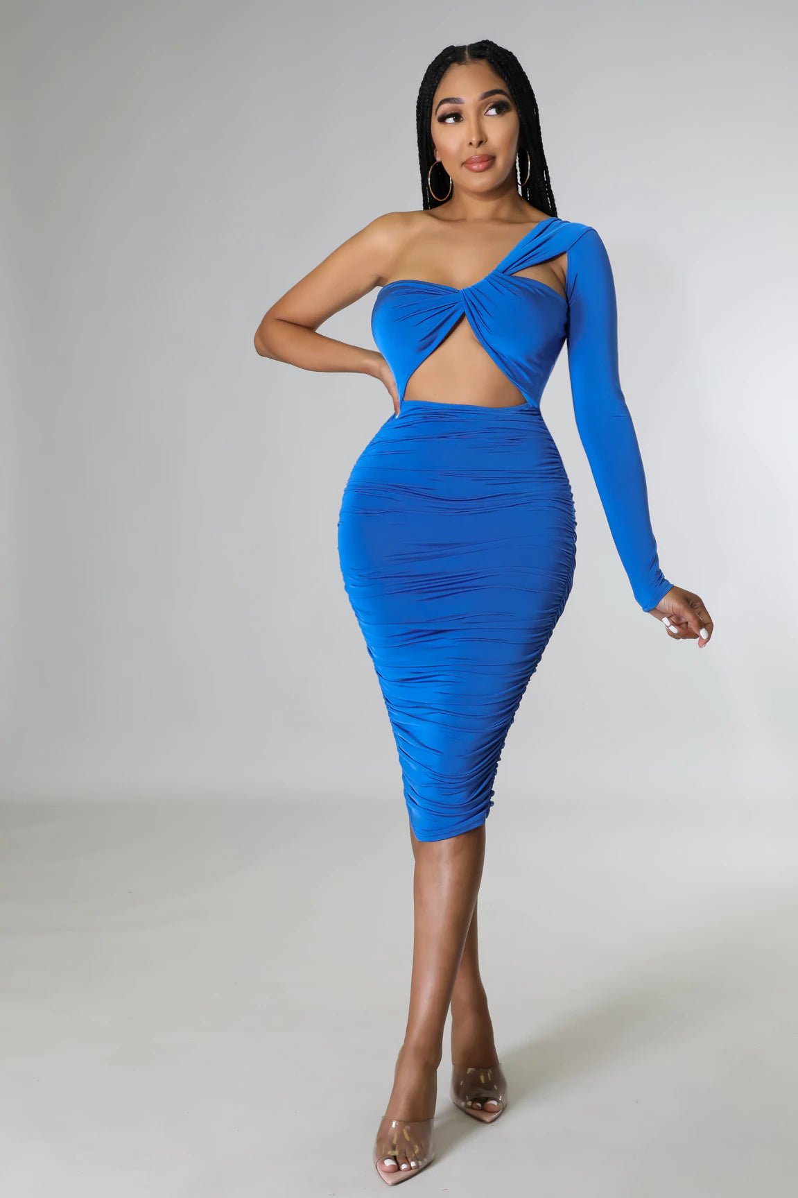 one-shoulder cutout midi dress Asymmetrical Off The Shoulder Cutout Maxi Sheath Dress