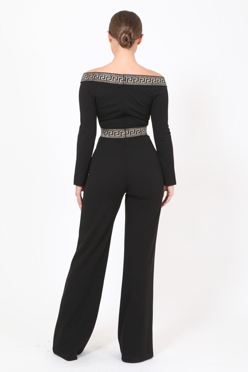 Valentina Greek Off The Shoulder Jumpsuit Black - Ali’s Couture 