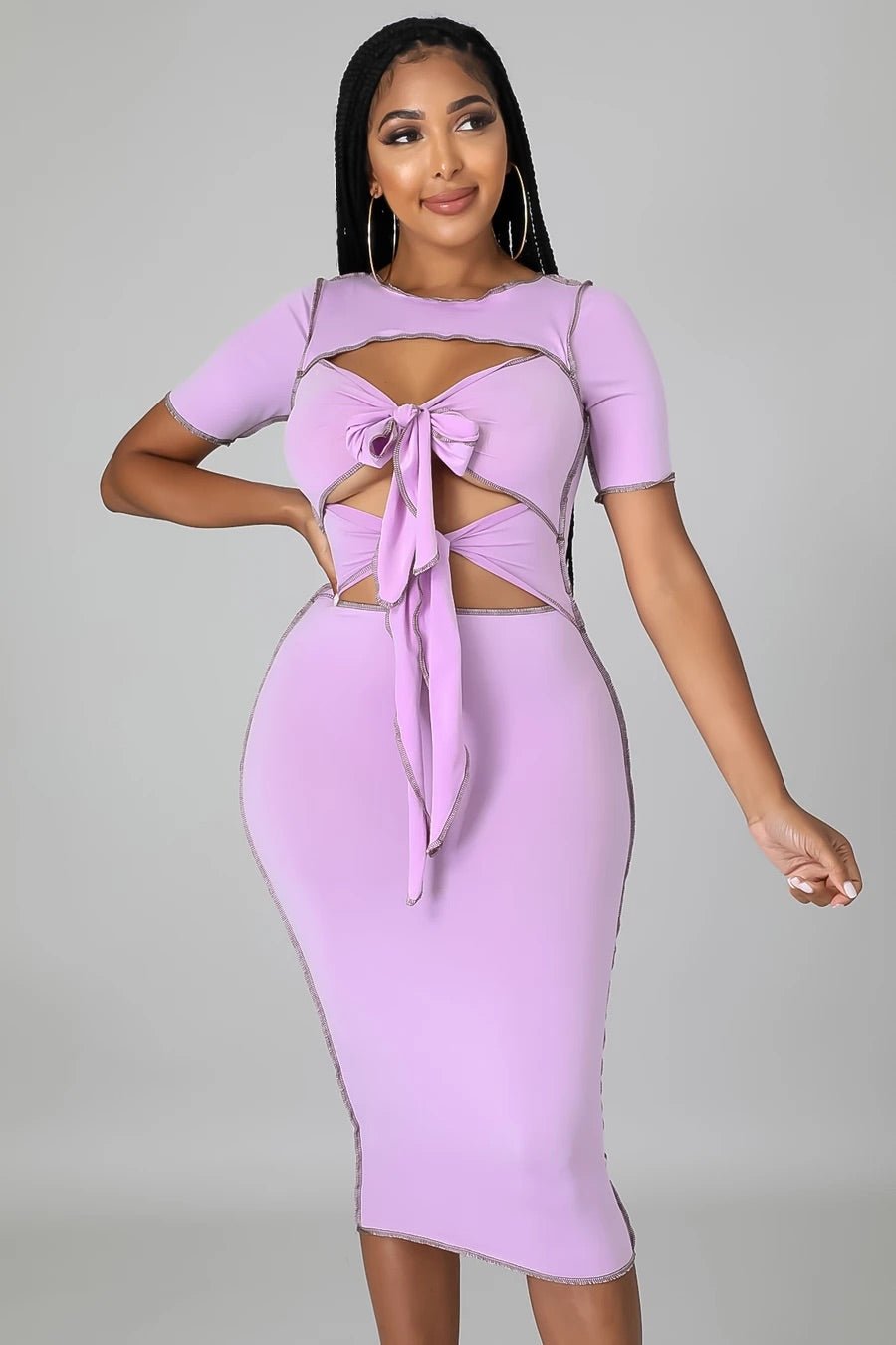 Vixen Cutout Midi Dress Lavender - Ali’s Couture 