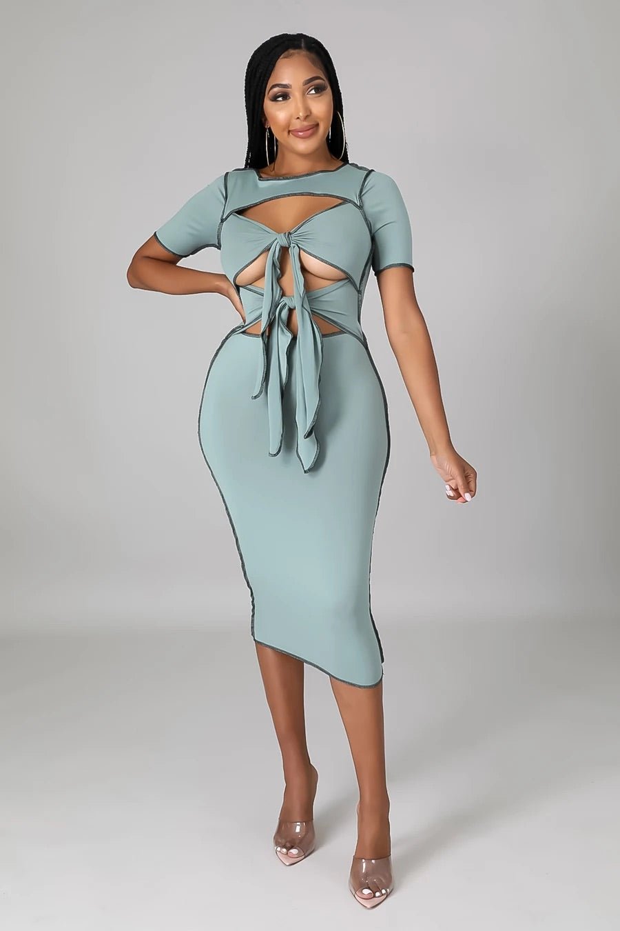 Vixen Cutout Midi Dress Sage - Ali’s Couture 