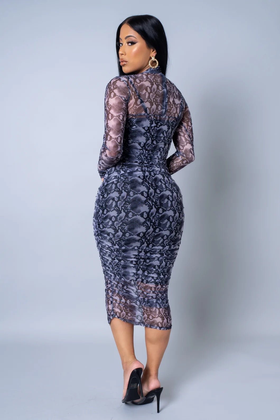 Walk On By Snake Print Midi Dress Black - Ali’s Couture 