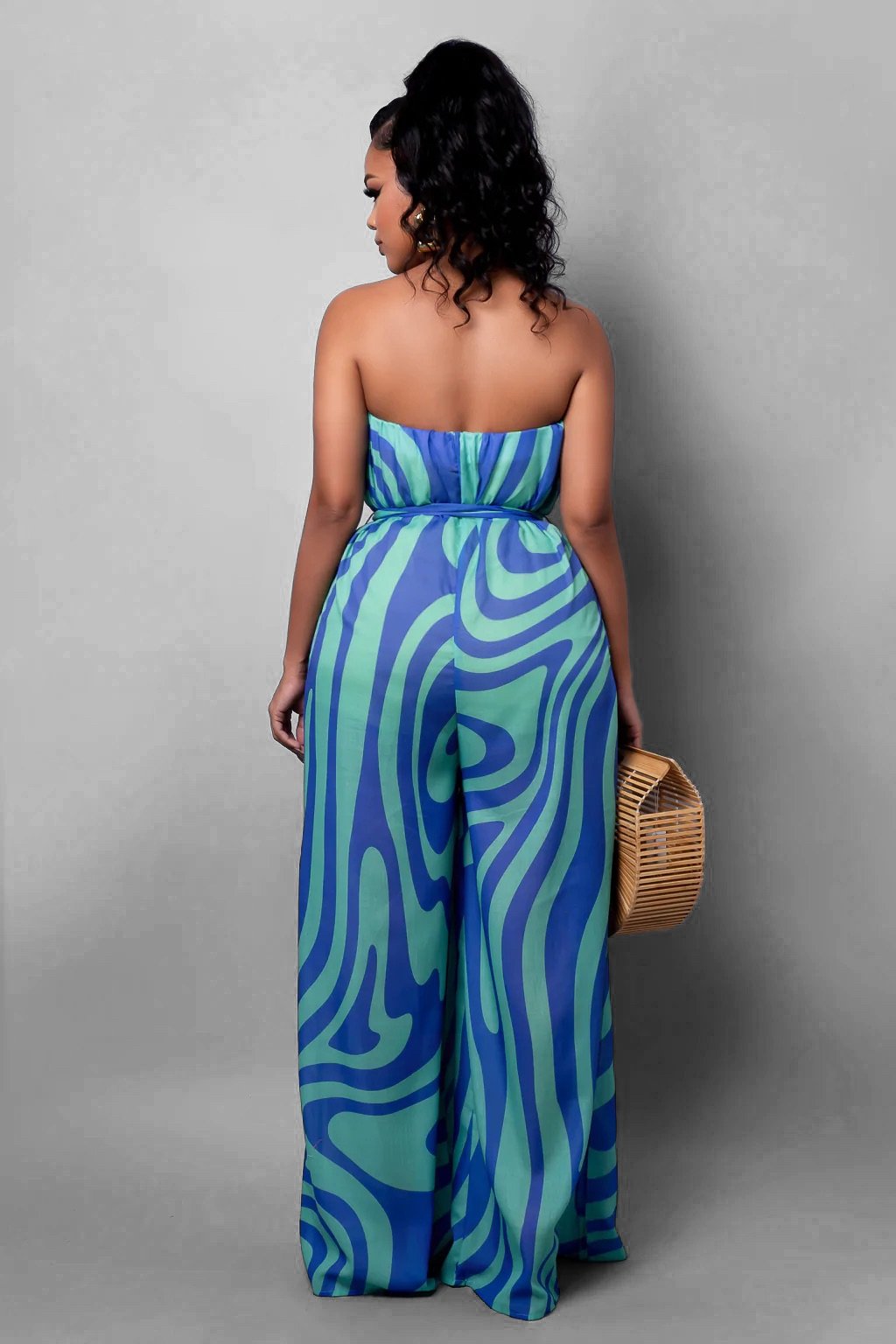 Wild Direction Strapless Printed Jumpsuit Multicolor Blue - Ali’s Couture 