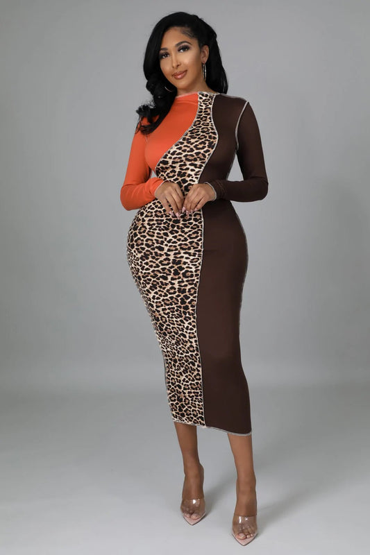 Wild Instinct Leopard Print Midi Dress Multicolor Brown - Ali’s Couture 