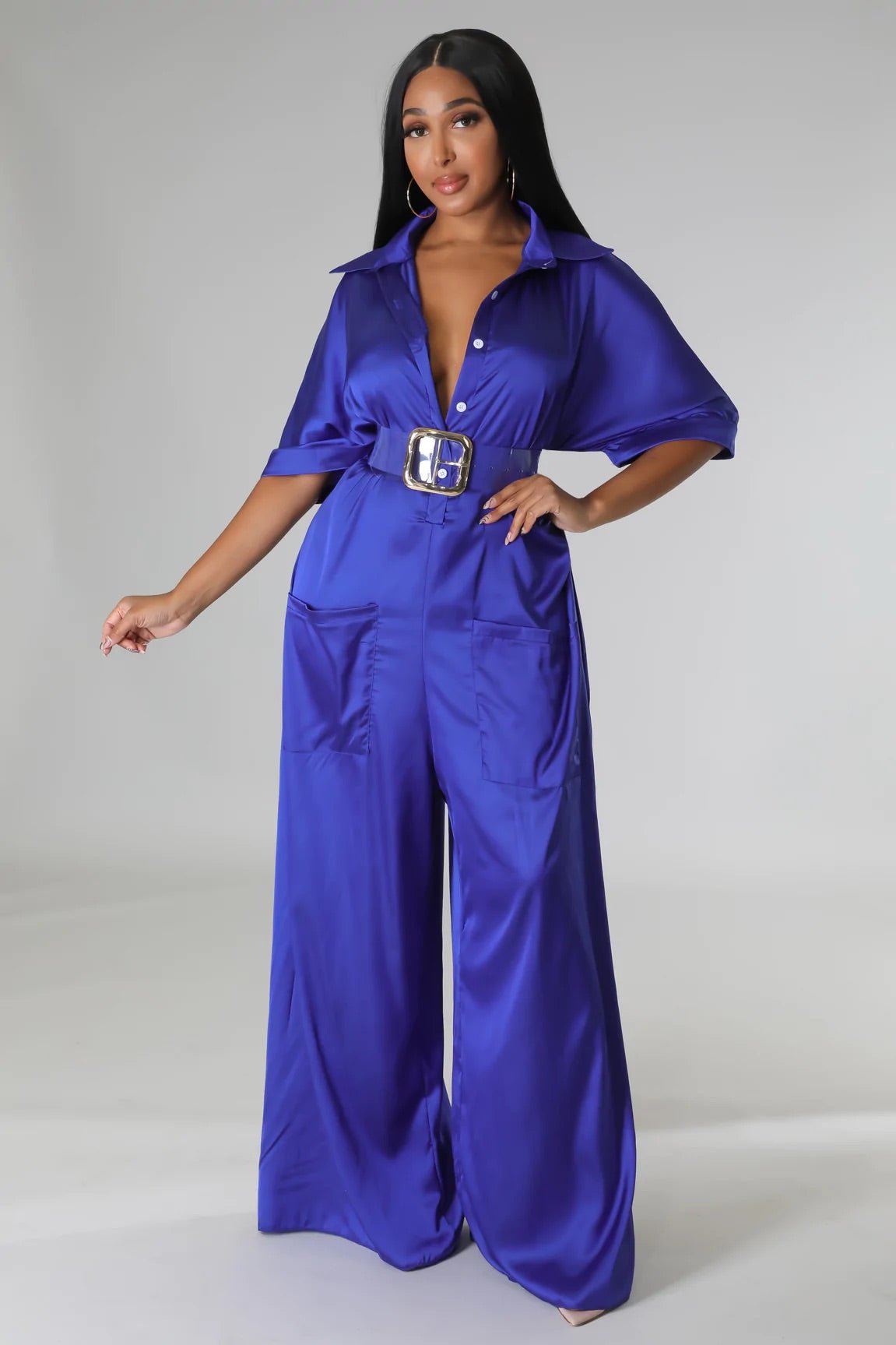 Wonderlust Satin Jumpsuit Blue - Ali’s Couture 