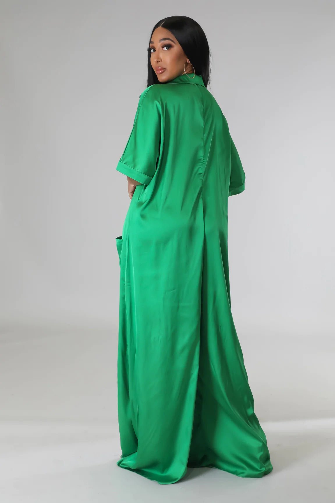 Wonderlust Satin Jumpsuit Green - Ali’s Couture 