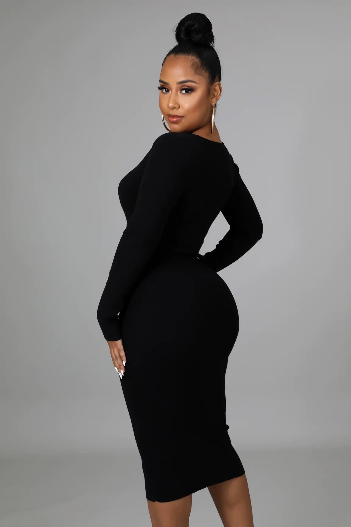 Yanessa Laced Up Ribbed Midi Dress Black - FINAL SALE - Ali’s Couture 