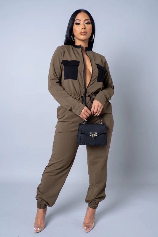 Yonker Utility Jumpsuit Olive - Ali’s Couture 